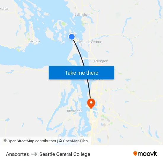 Anacortes to Seattle Central College map