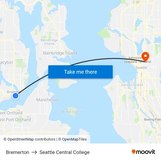 Bremerton to Seattle Central College map