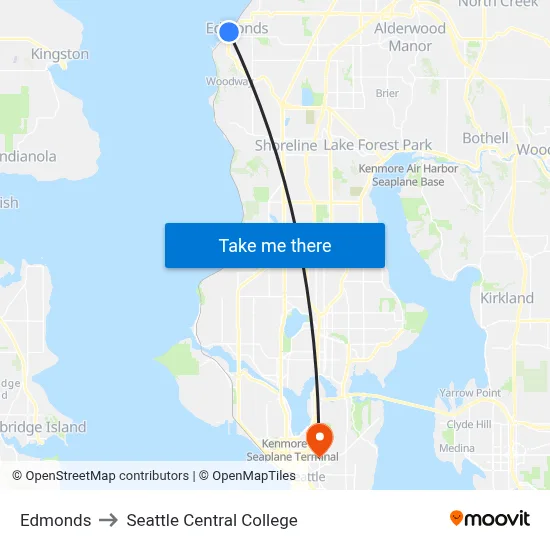 Edmonds to Seattle Central College map