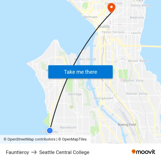 Fauntleroy to Seattle Central College map