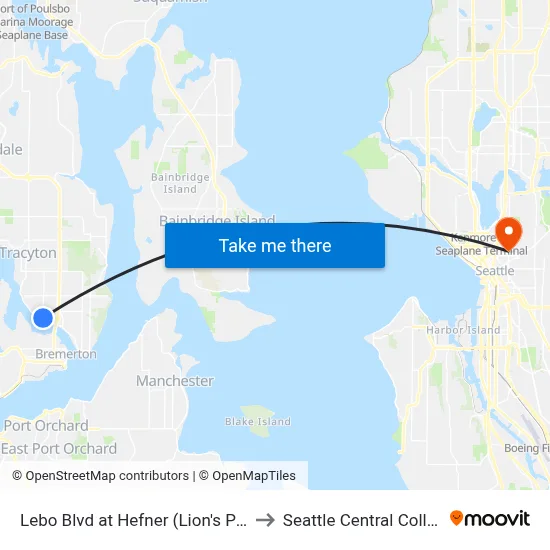 Lebo Blvd at Hefner (Lion's Park) to Seattle Central College map