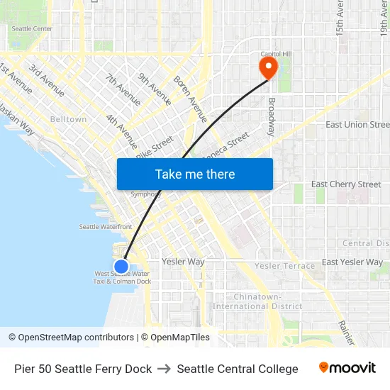 Pier 50 Seattle Ferry Dock to Seattle Central College map