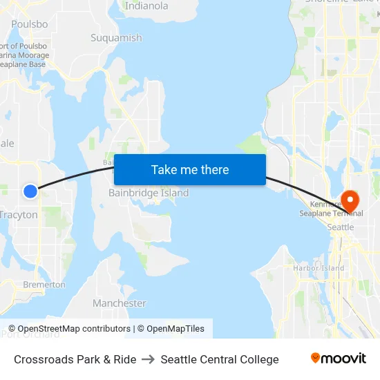 Crossroads Park & Ride to Seattle Central College map
