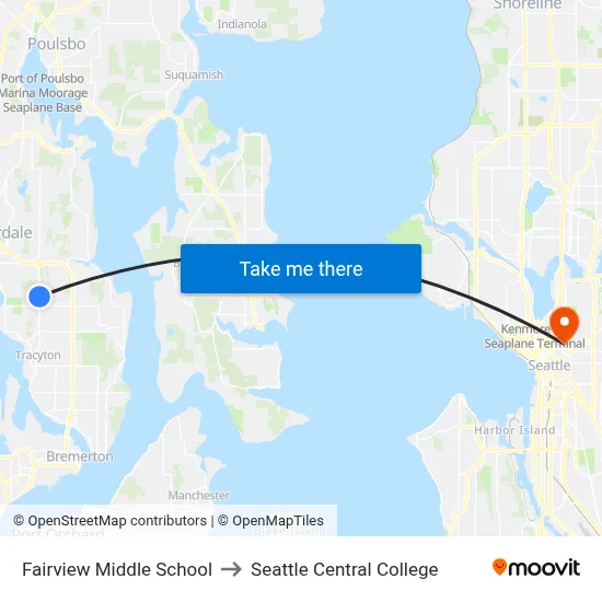 Fairview Middle School to Seattle Central College map