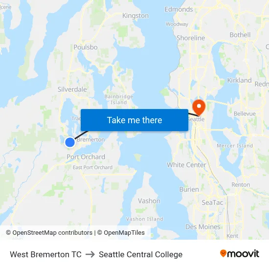 West Bremerton TC to Seattle Central College map