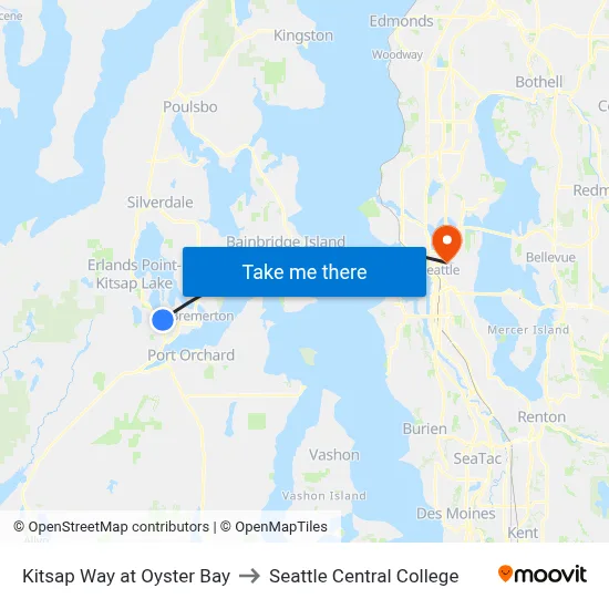 Kitsap Way at Oyster Bay to Seattle Central College map