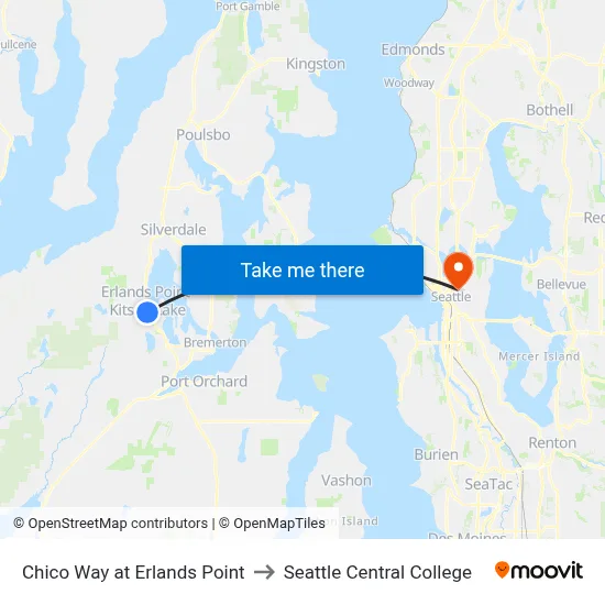 Chico Way at Erlands Point to Seattle Central College map