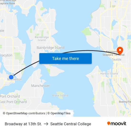 Broadway at 13th St. to Seattle Central College map