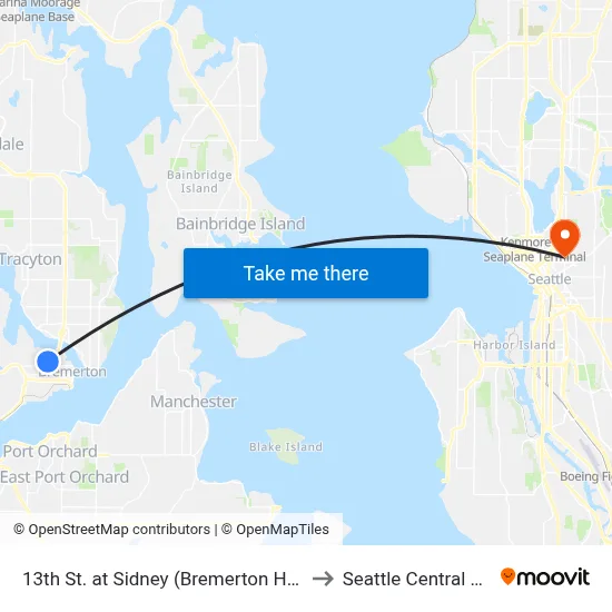 13th St. at Sidney (Bremerton High School) to Seattle Central College map