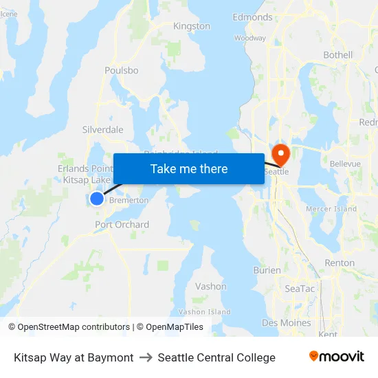 Kitsap Way at Baymont to Seattle Central College map
