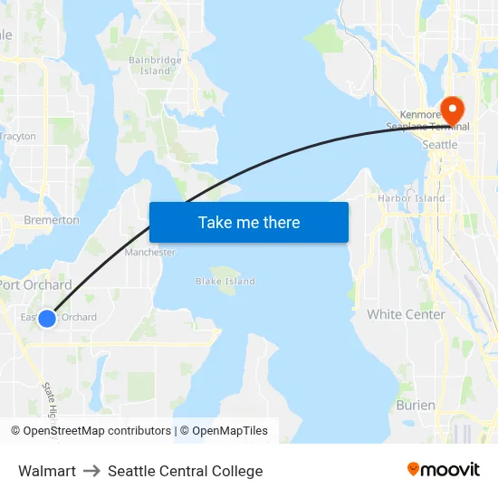 Walmart to Seattle Central College map