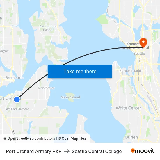 Port Orchard Armory P&R to Seattle Central College map