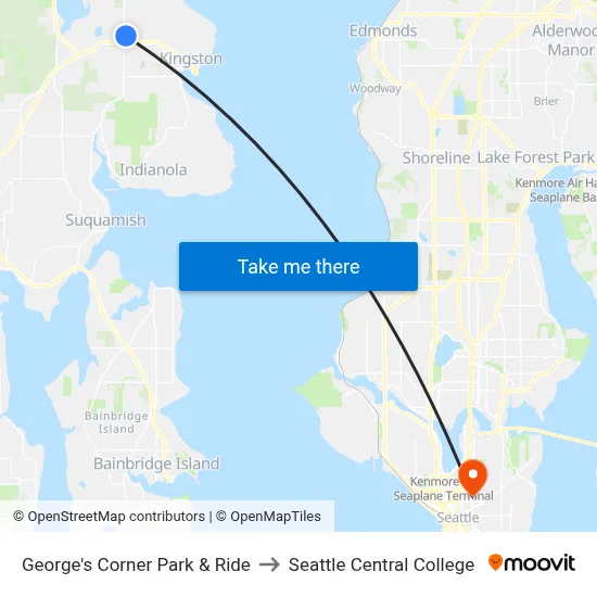 George's Corner Park & Ride to Seattle Central College map