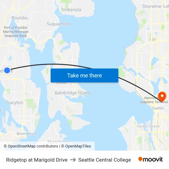 Ridgetop at Marigold Drive to Seattle Central College map