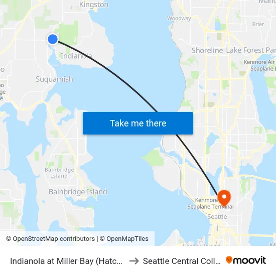 Indianola at Miller Bay (Hatchery) to Seattle Central College map