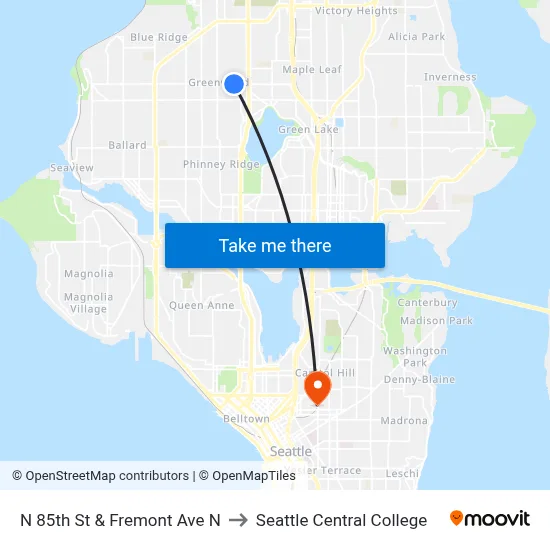 N 85th St & Fremont Ave N to Seattle Central College map