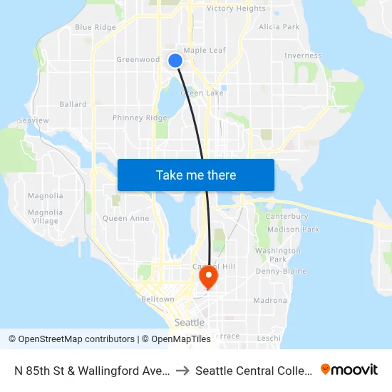 N 85th St & Wallingford Ave N to Seattle Central College map