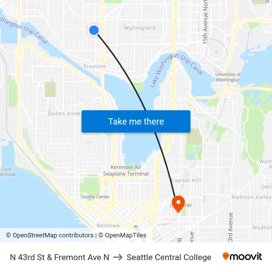 N 43rd St & Fremont Ave N to Seattle Central College map