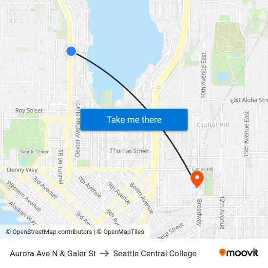 Aurora Ave N & Galer St to Seattle Central College map