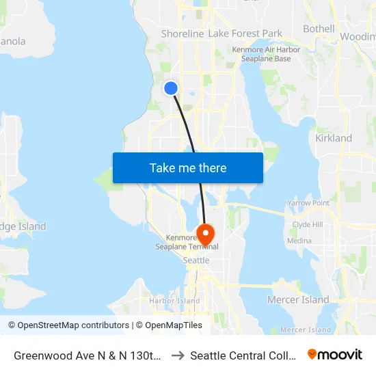 Greenwood Ave N & N 130th St to Seattle Central College map