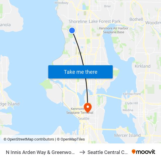 N Innis Arden Way & Greenwood Ave N to Seattle Central College map