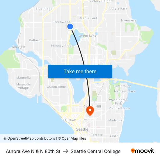Aurora Ave N & N 80th St to Seattle Central College map