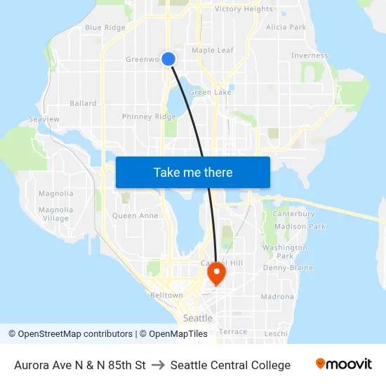 Aurora Ave N & N 85th St to Seattle Central College map