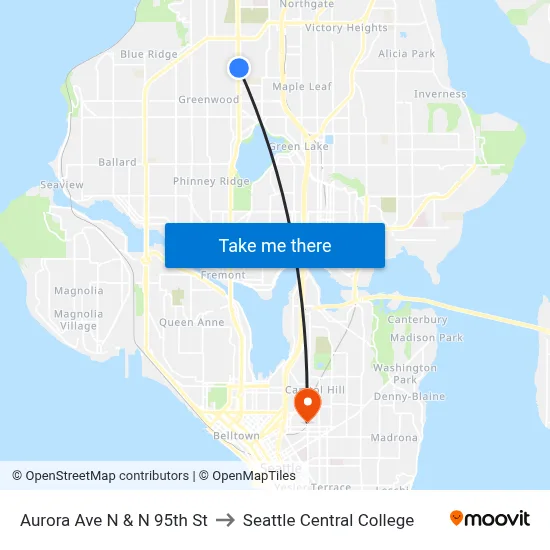 Aurora Ave N & N 95th St to Seattle Central College map