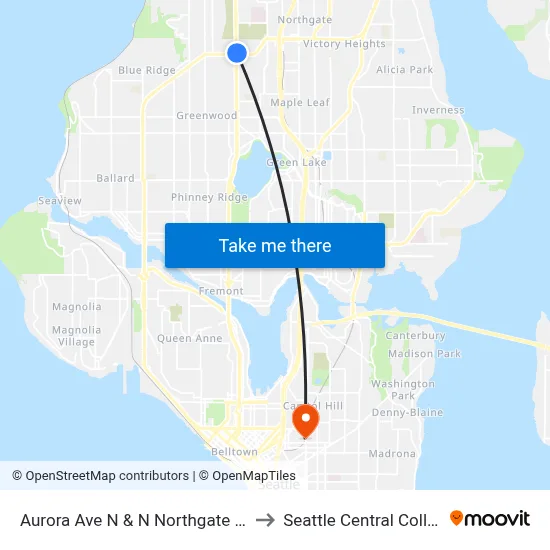 Aurora Ave N & N Northgate Way to Seattle Central College map