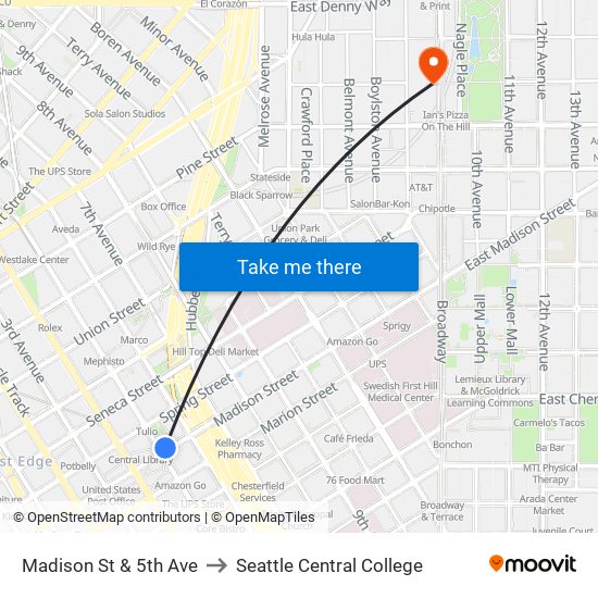 Madison St & 5th Ave to Seattle Central College map