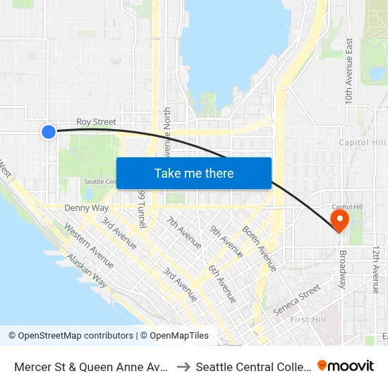 Mercer St & Queen Anne Ave N to Seattle Central College map