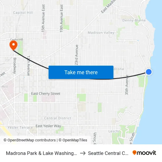 Madrona Park & Lake Washington Blvd to Seattle Central College map