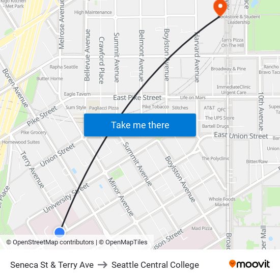Seneca St & Terry Ave to Seattle Central College map