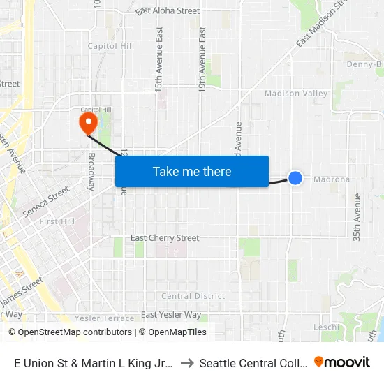 E Union St & Martin L King Jr Way to Seattle Central College map
