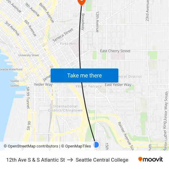 12th Ave S & S Atlantic St to Seattle Central College map