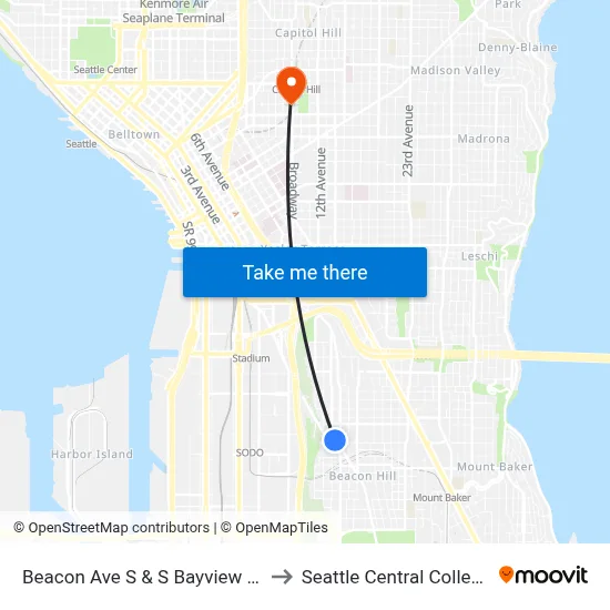 Beacon Ave S & S Bayview St to Seattle Central College map