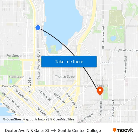 Dexter Ave N & Galer St to Seattle Central College map