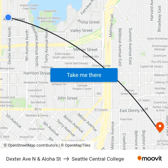 Dexter Ave N & Aloha St to Seattle Central College map