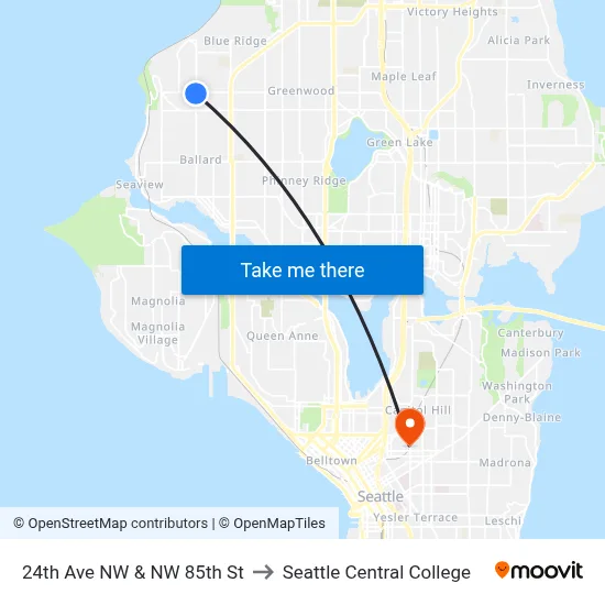 24th Ave NW & NW 85th St to Seattle Central College map