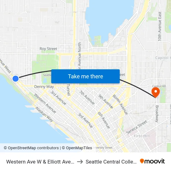 Western Ave W & Elliott Ave W to Seattle Central College map