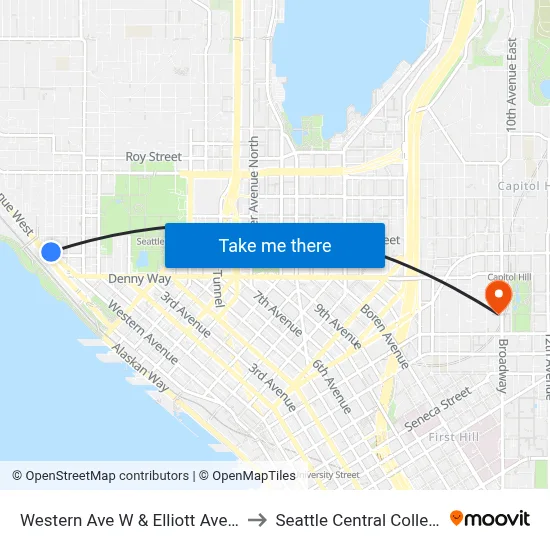 Western Ave W & Elliott Ave W to Seattle Central College map