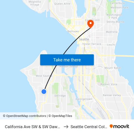 California Ave SW & SW Dawson St to Seattle Central College map