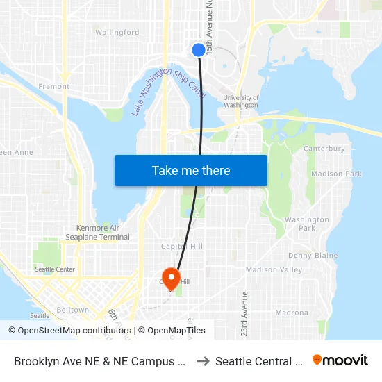 Brooklyn Ave NE & NE Campus Pkwy - Bay 3 to Seattle Central College map