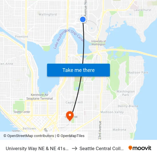 University Way NE & NE 41st St to Seattle Central College map