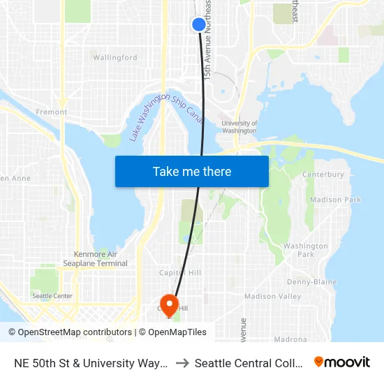 NE 50th St & University Way NE to Seattle Central College map