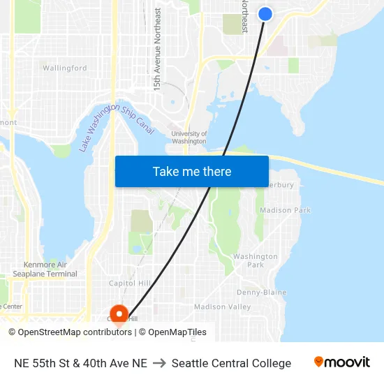 NE 55th St & 40th Ave NE to Seattle Central College map