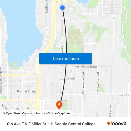 10th Ave E & E Miller St to Seattle Central College map