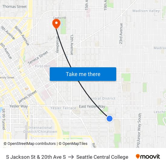 S Jackson St & 20th Ave S to Seattle Central College map