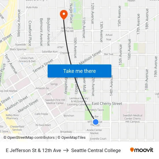 E Jefferson St & 12th Ave to Seattle Central College map