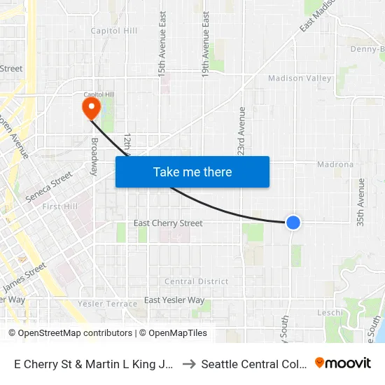 E Cherry St & Martin L King Jr Way to Seattle Central College map
